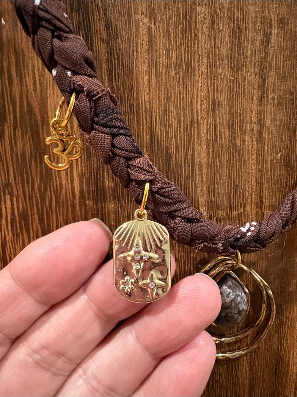Gem- Handmade Braided Brown bandana Choker charm Necklace - Picture 3 of 7